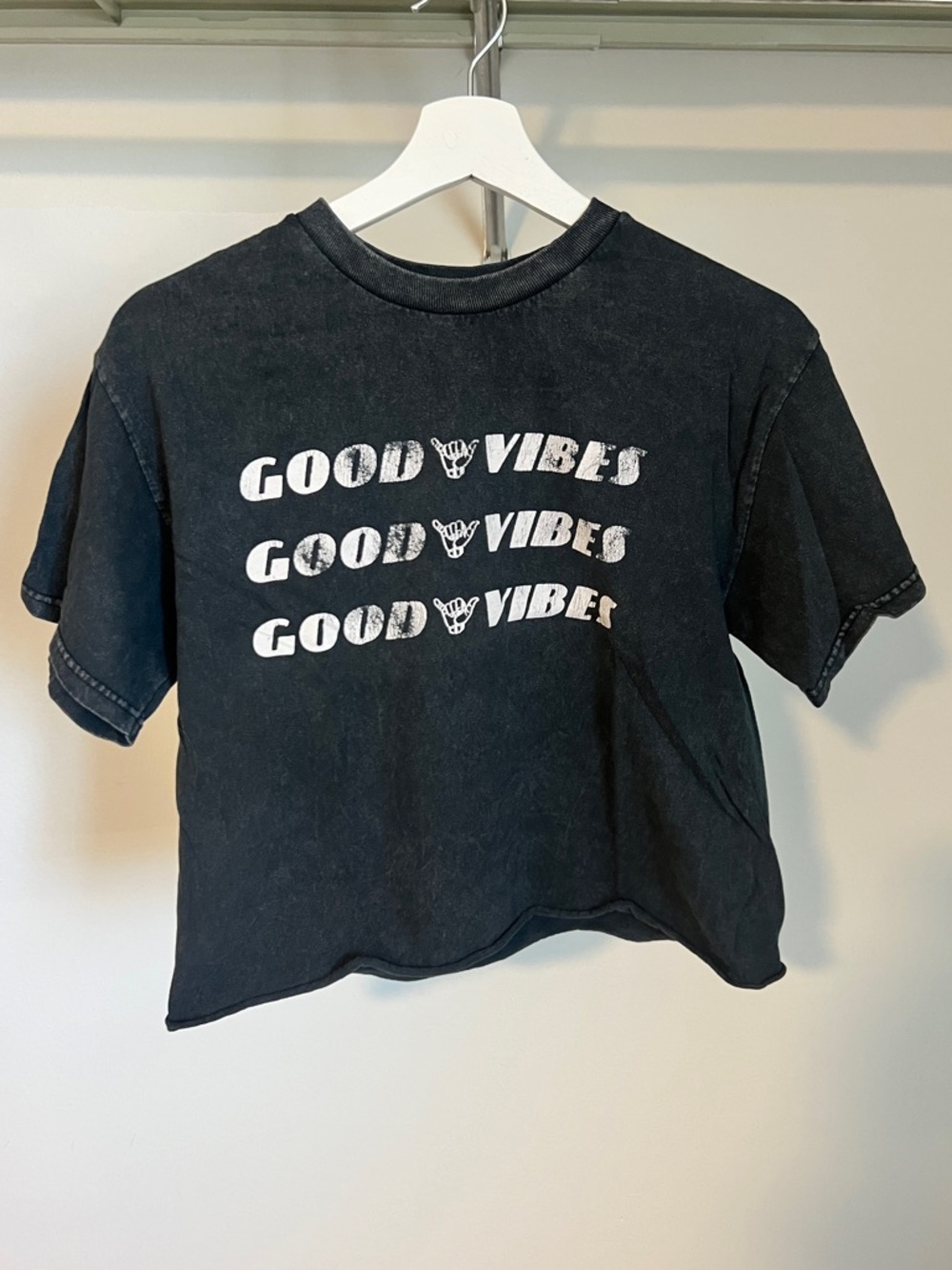 Good Vibes Black Cropped Tee Brandy Melville